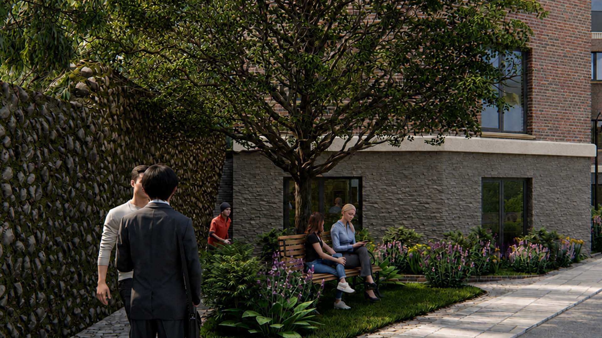 Seating nook with landscaping